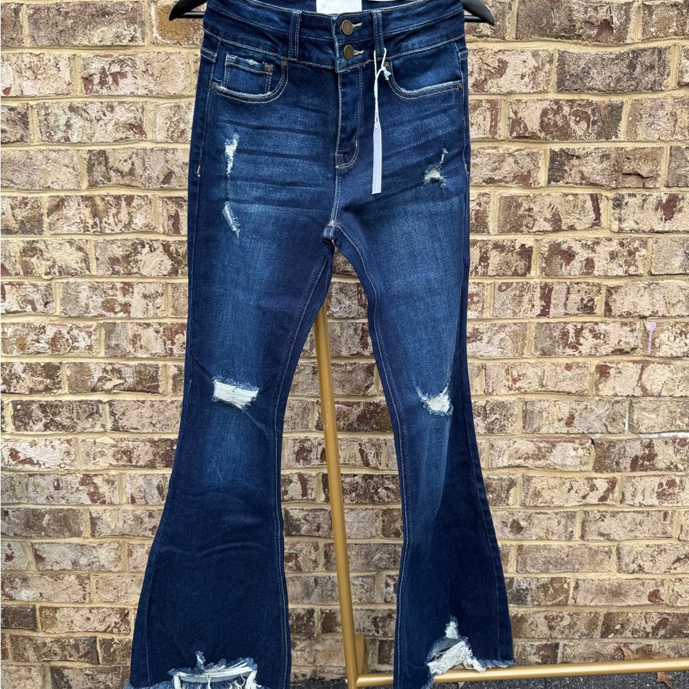 Women's Dark Blue Distressed
Flare Jeans - high Rise